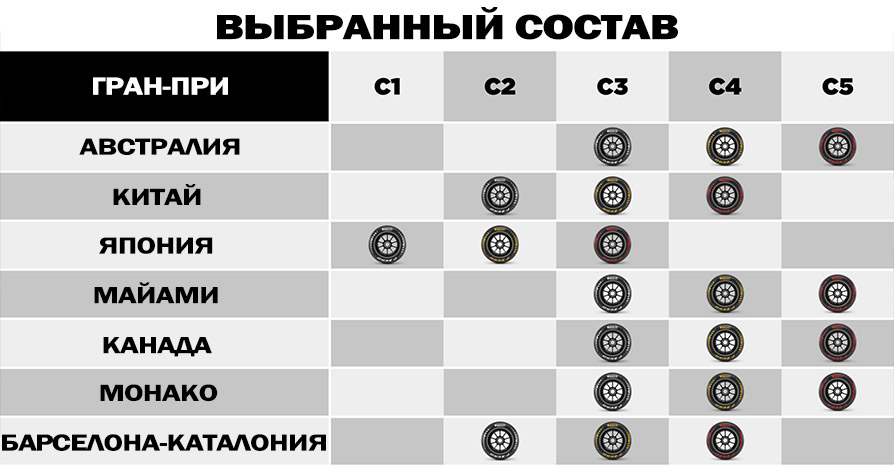 Выбранный состав шин